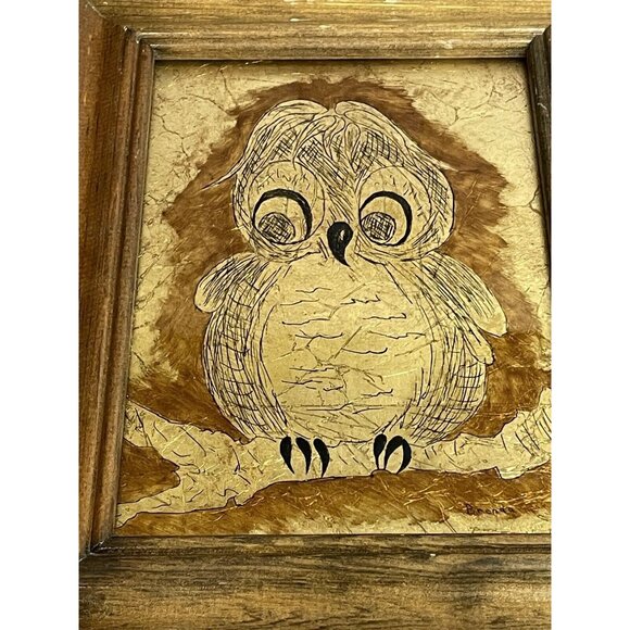Vintage Owl Foil Art Print By Brenda - 5" x 7" Wooden Frame - Picture 2 of 9